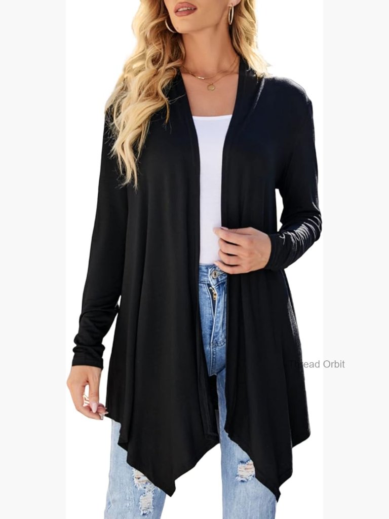 Lightweight Draped Front Open Cardigan Long Sleeve Loose Fit Sweater